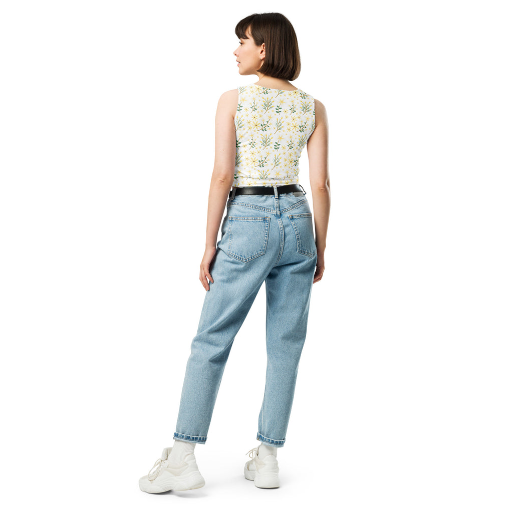 Women's Yellow Wildflower Buttery Soft Crop Top- Quick-Drying UPF 50+ Stretch Top