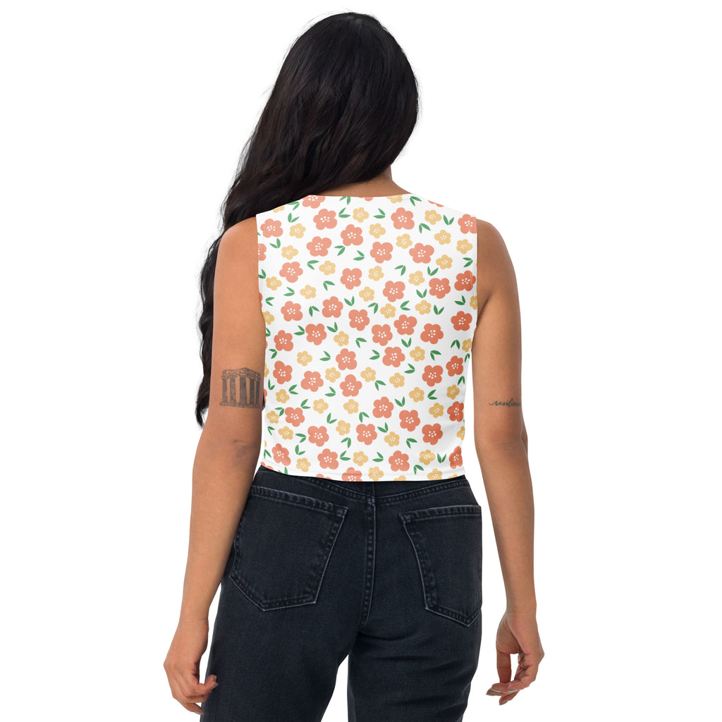 Women's Peach Floral Buttery Soft Crop Top- Quick-Drying UPF 50+ Stretch Top