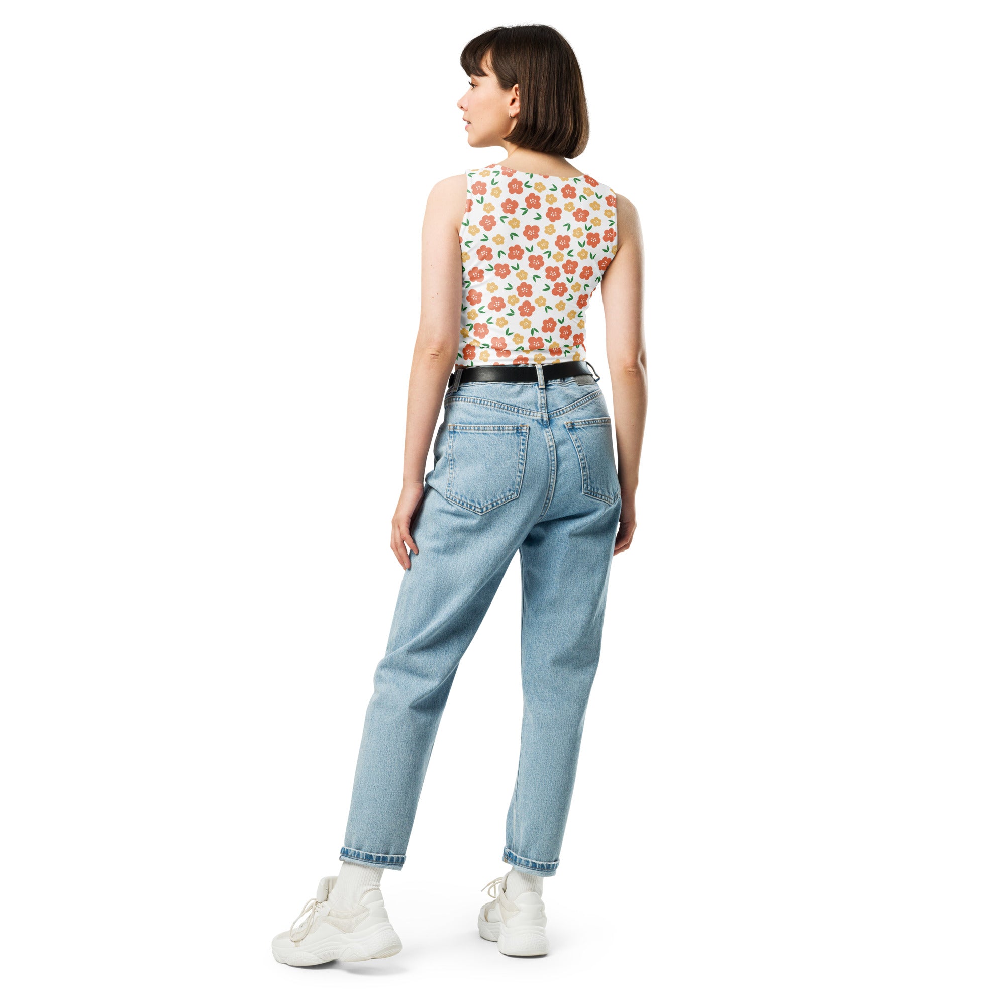 Women's Peach Floral Buttery Soft Crop Top- Quick-Drying UPF 50+ Stretch Top