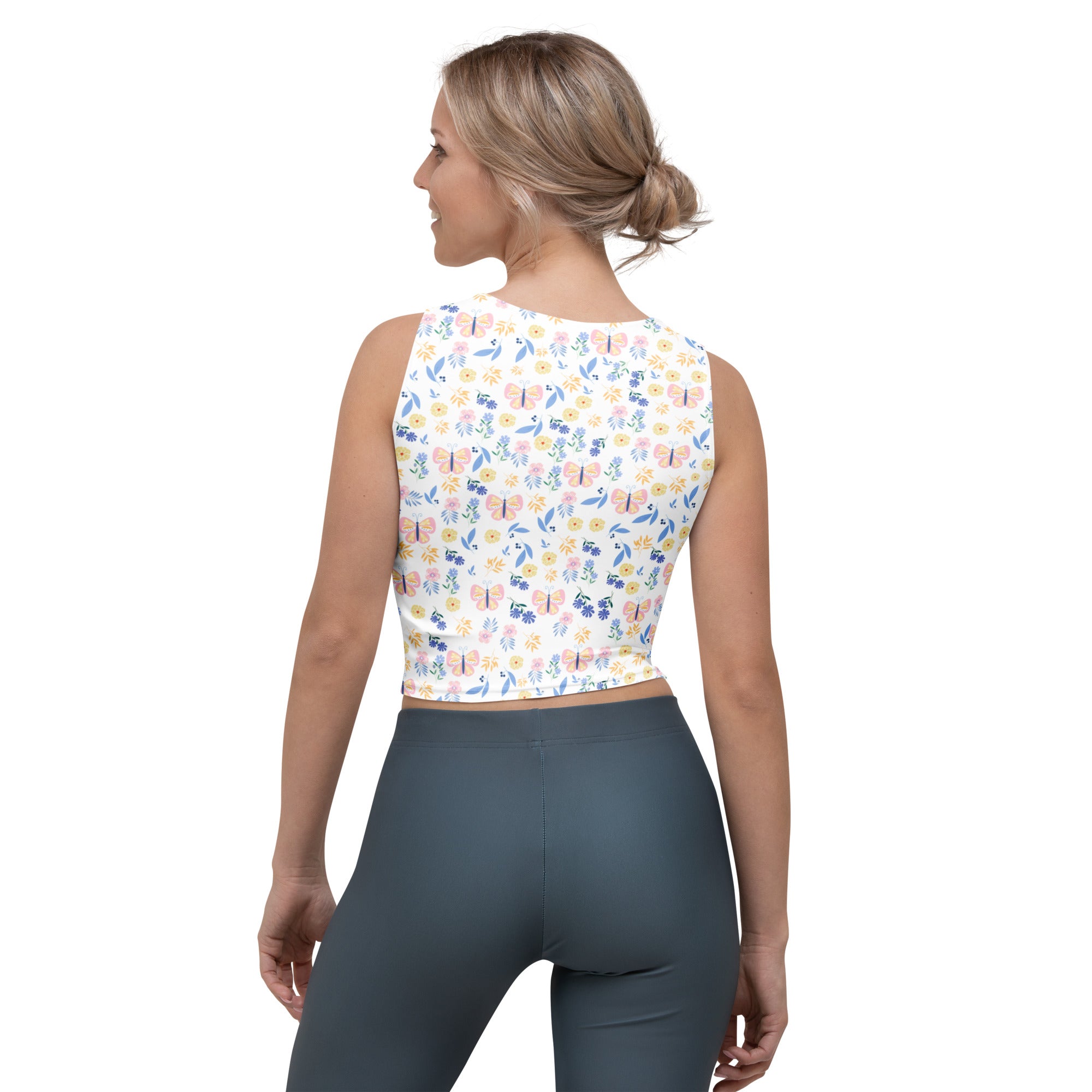 Women's Butterfly Meadow Buttery Soft Crop Top- Quick-Drying UPF 50+ Stretch Top