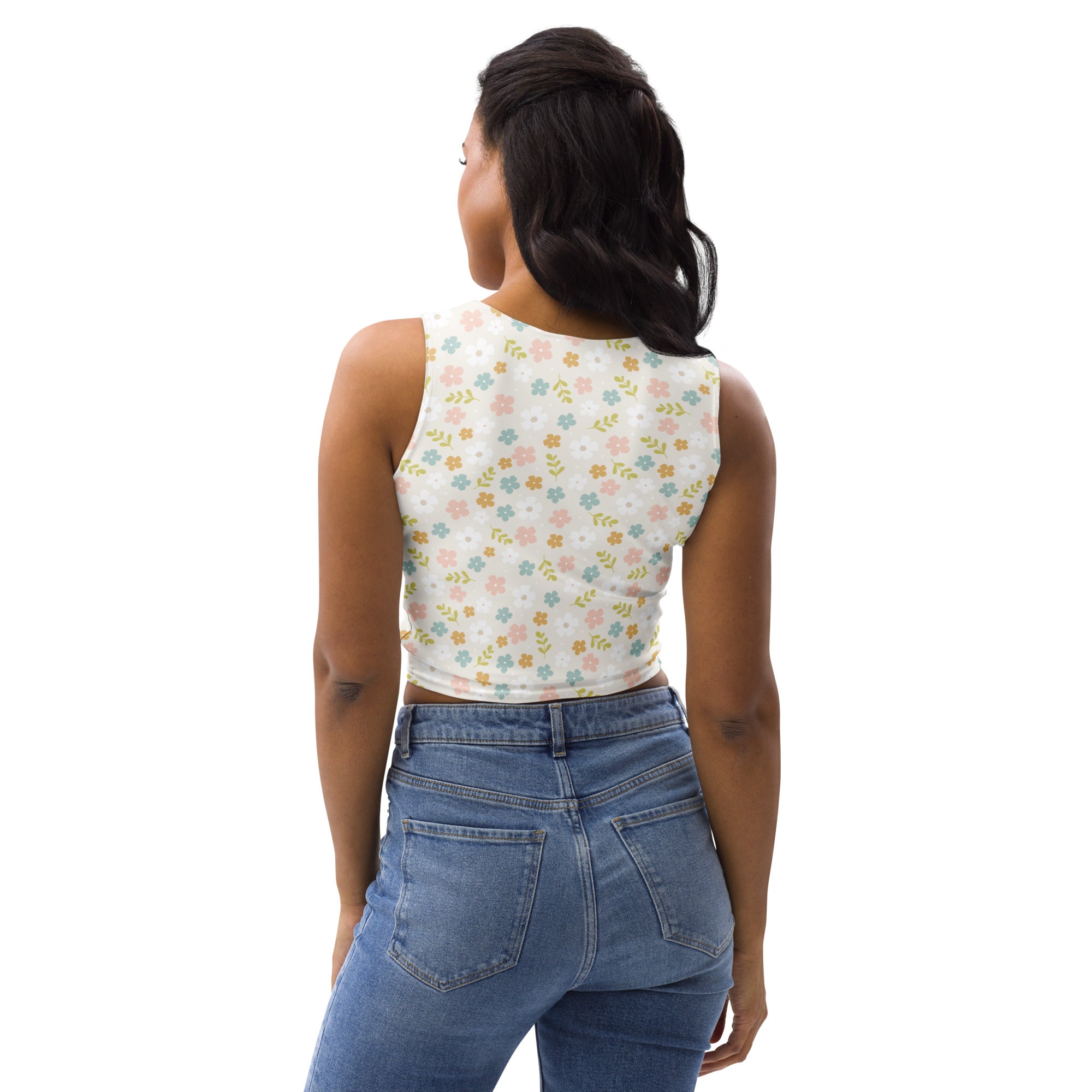 Women's Soft Pastel Floral Buttery Soft Crop Top- Quick-Drying UPF 50+ Stretch Top