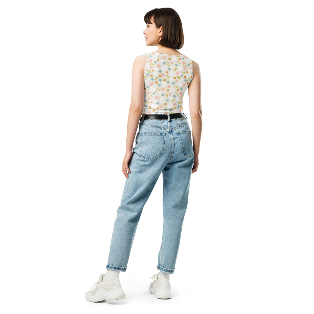 Women's Soft Pastel Floral Buttery Soft Crop Top- Quick-Drying UPF 50+ Stretch Top