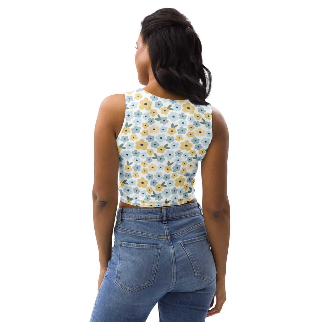 Women's Blue Yellow Daisyl Buttery Soft Crop Top- Quick-Drying UPF 50+ Stretch Top
