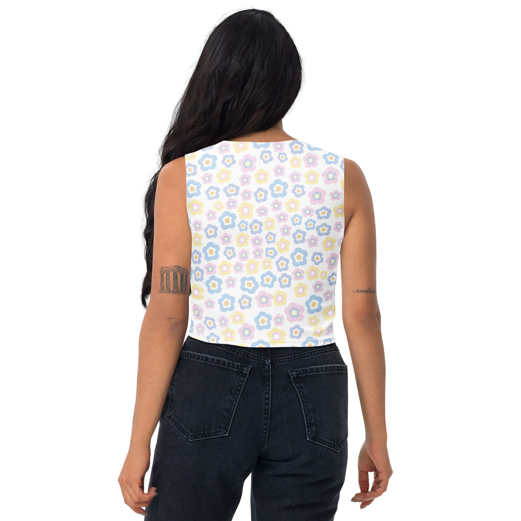 Women's Pastel Retro Floral Buttery Soft Crop Top- Quick-Drying UPF 50+ Stretch Top