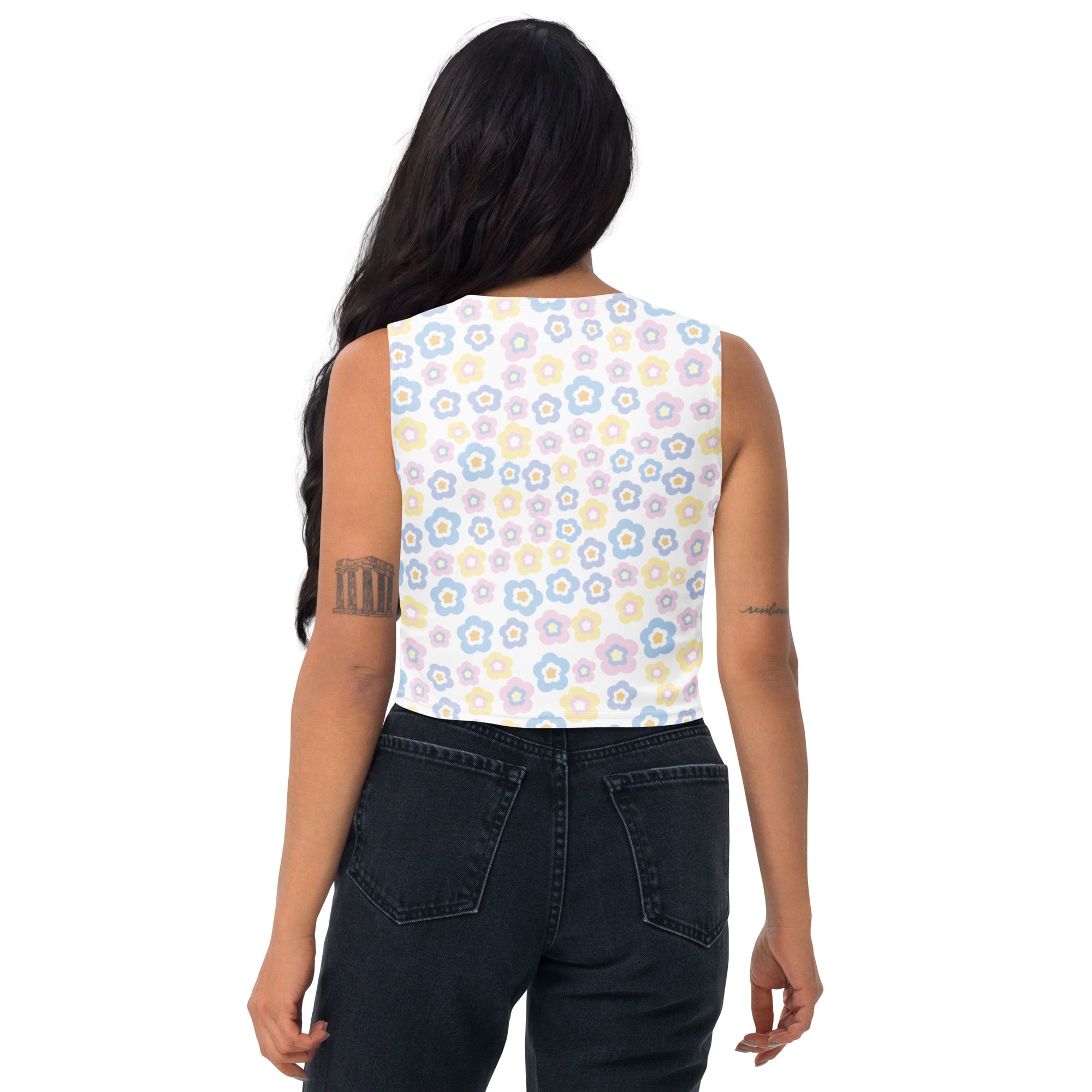 Women's Pastel Retro Floral Buttery Soft Crop Top- Quick-Drying UPF 50+ Stretch Top