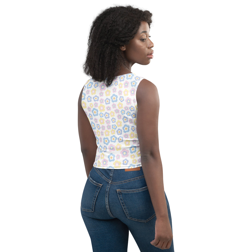 Women's Pastel Retro Floral Buttery Soft Crop Top- Quick-Drying UPF 50+ Stretch Top