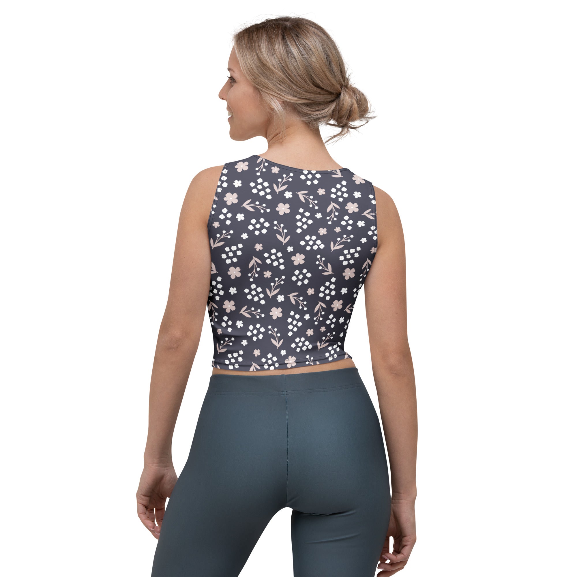 Women's Dark Floral Buttery Soft Crop Top- Quick-Drying UPF 50+ Stretch Top