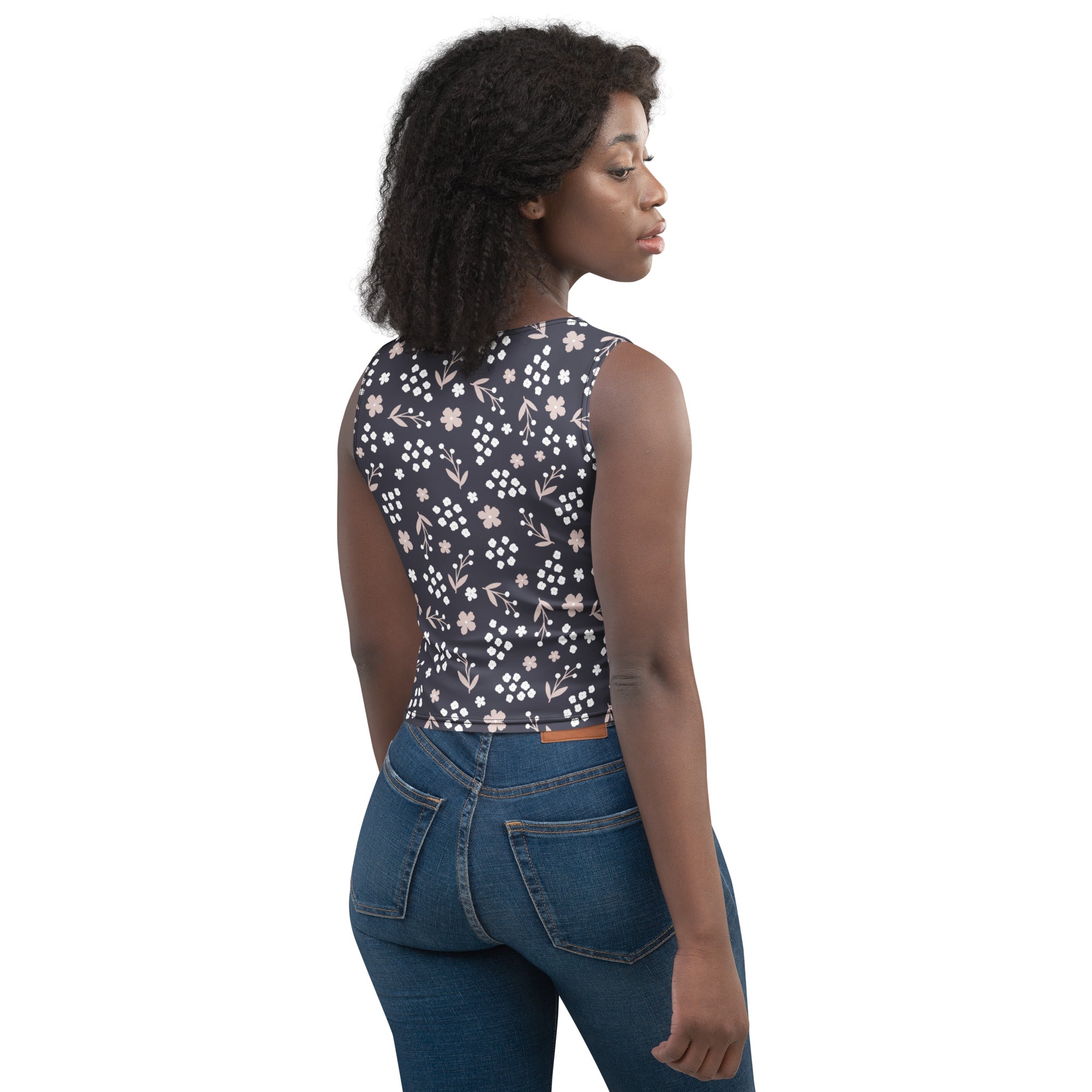 Women's Dark Floral Buttery Soft Crop Top- Quick-Drying UPF 50+ Stretch Top