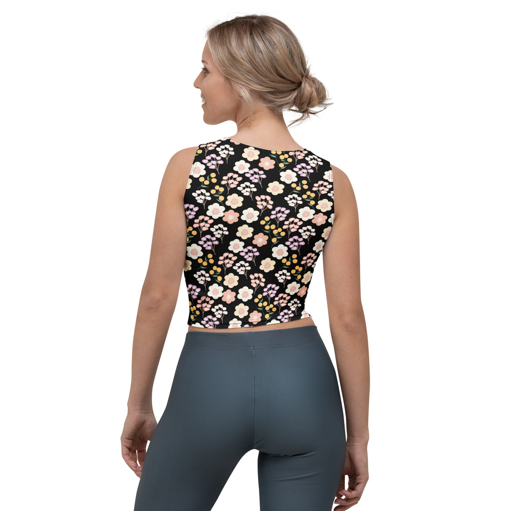Women's Black Blush Floral Buttery Soft Crop Top- Quick-Drying UPF 50+ Stretch Top