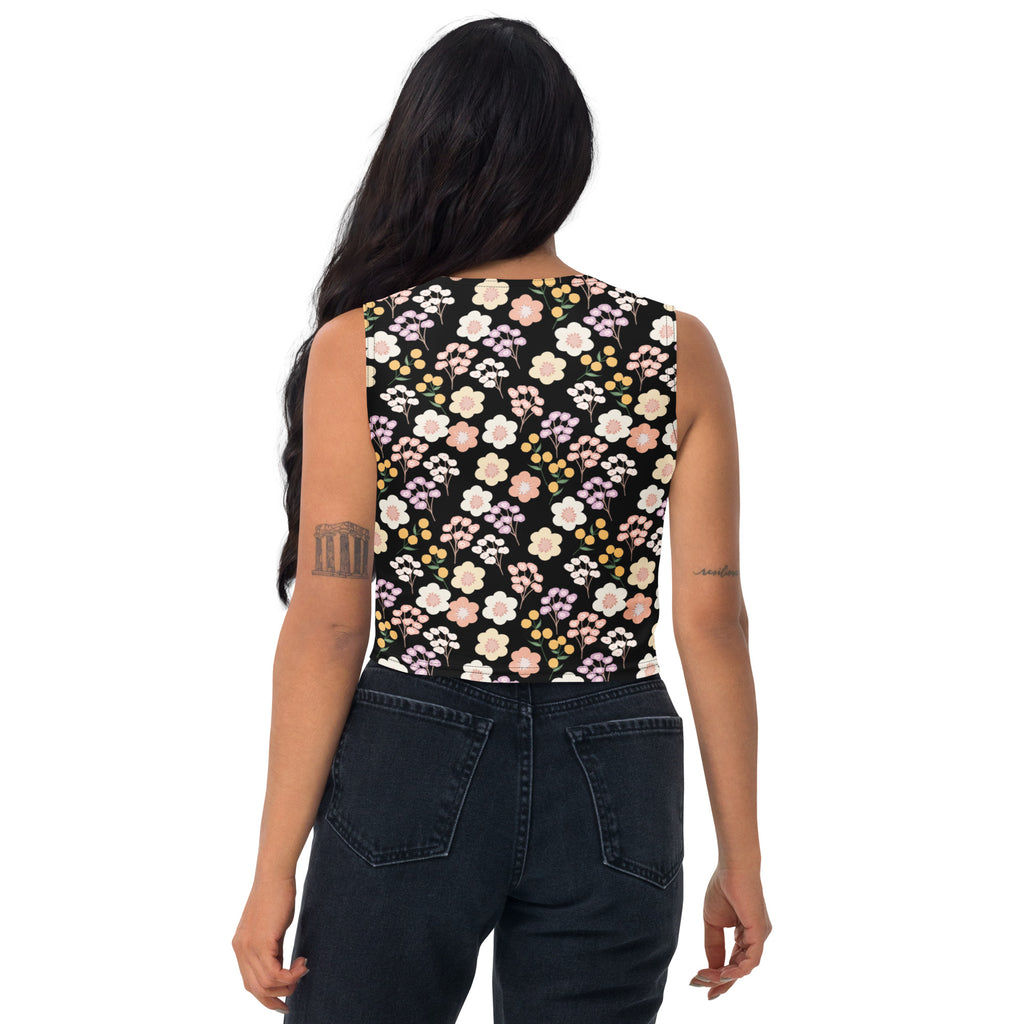 Women's Black Blush Floral Buttery Soft Crop Top- Quick-Drying UPF 50+ Stretch Top