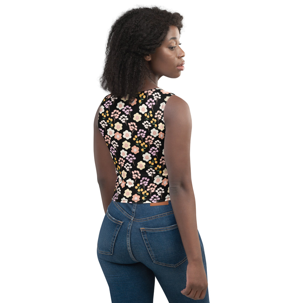 Women's Black Blush Floral Buttery Soft Crop Top- Quick-Drying UPF 50+ Stretch Top