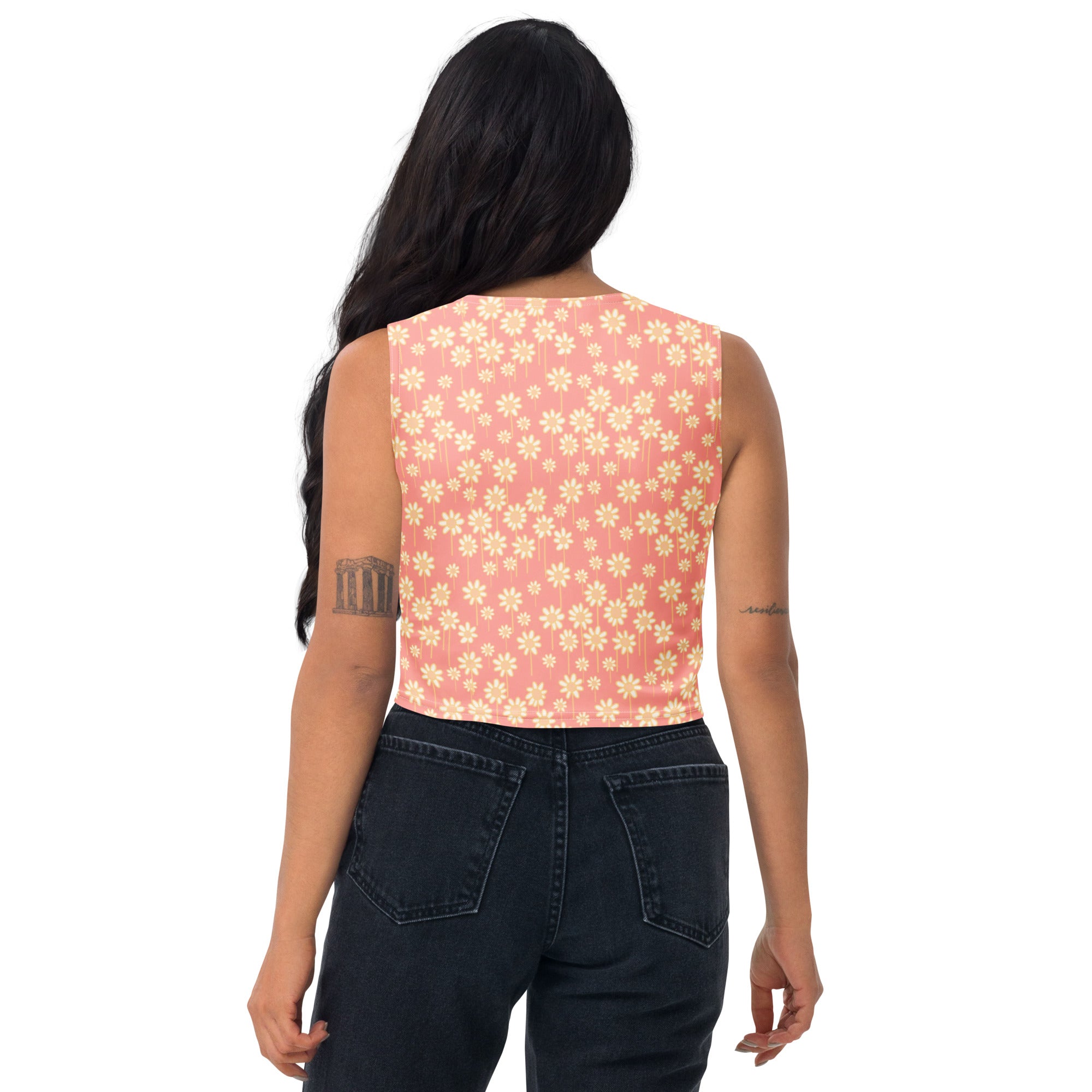 Women's Coral Daisy Buttery Soft Crop Top- Quick-Drying UPF 50+ Stretch Top