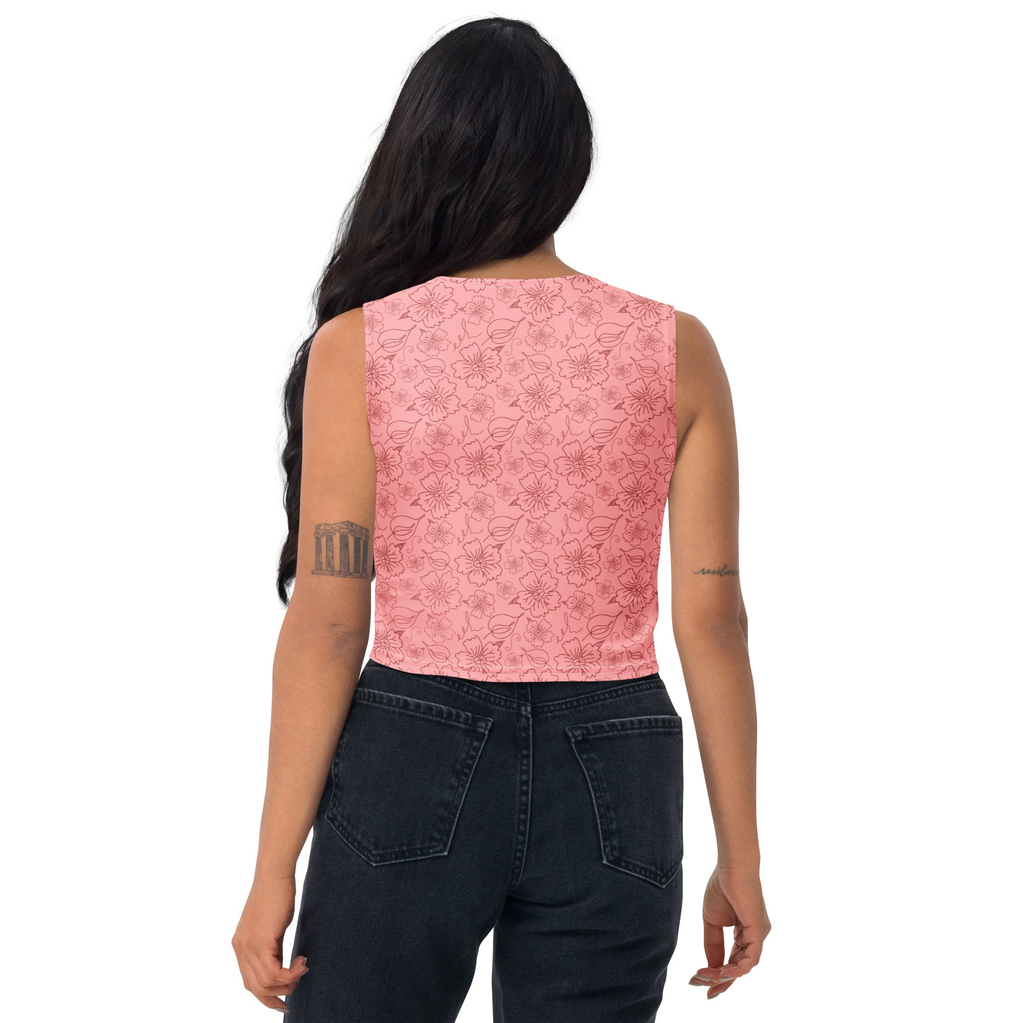 Women's Dusty Rose Floral Buttery Soft Crop Top- Quick-Drying UPF 50+ Stretch Top