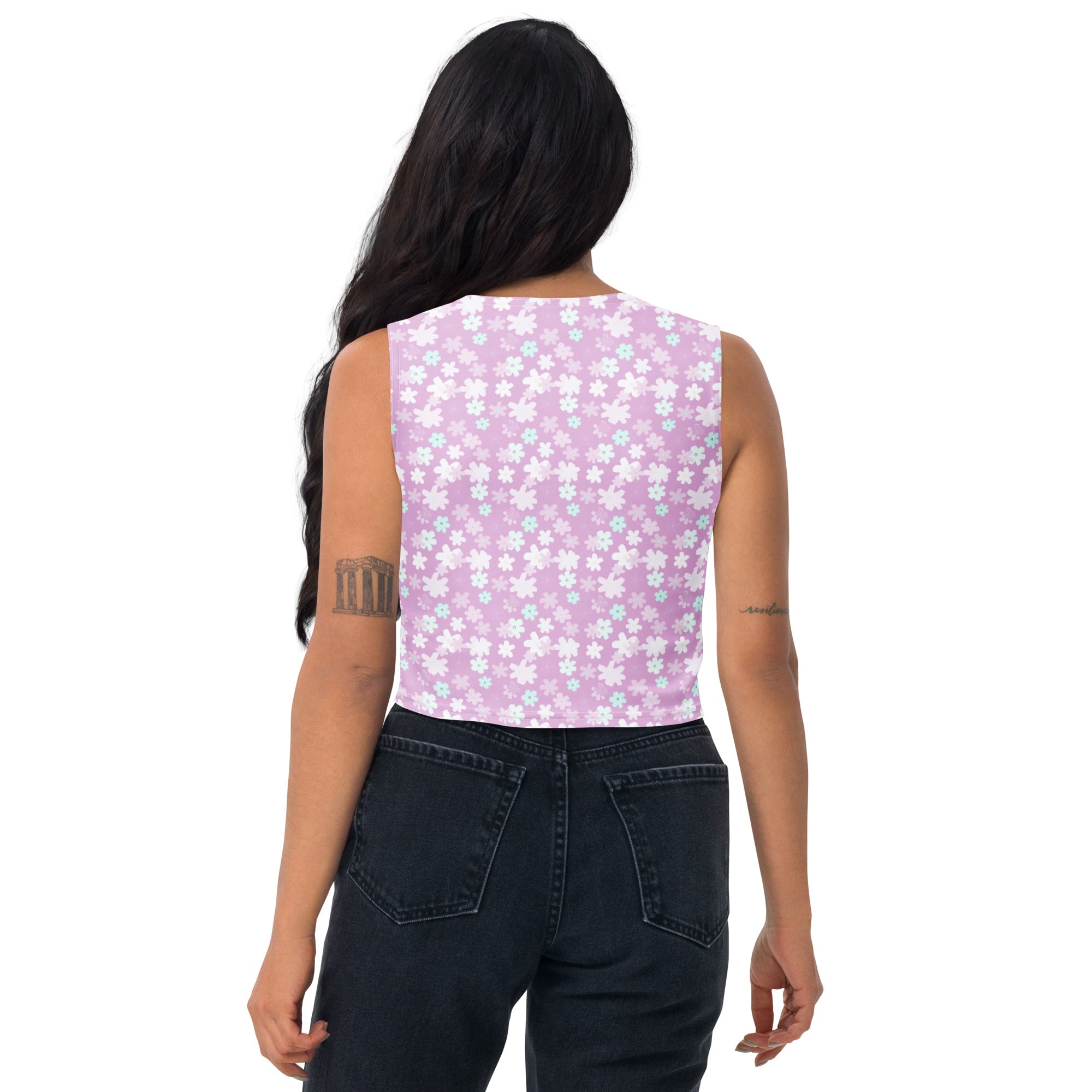 Women's Lavender Daisy Buttery Soft Crop Top- Quick-Drying UPF 50+ Stretch Top