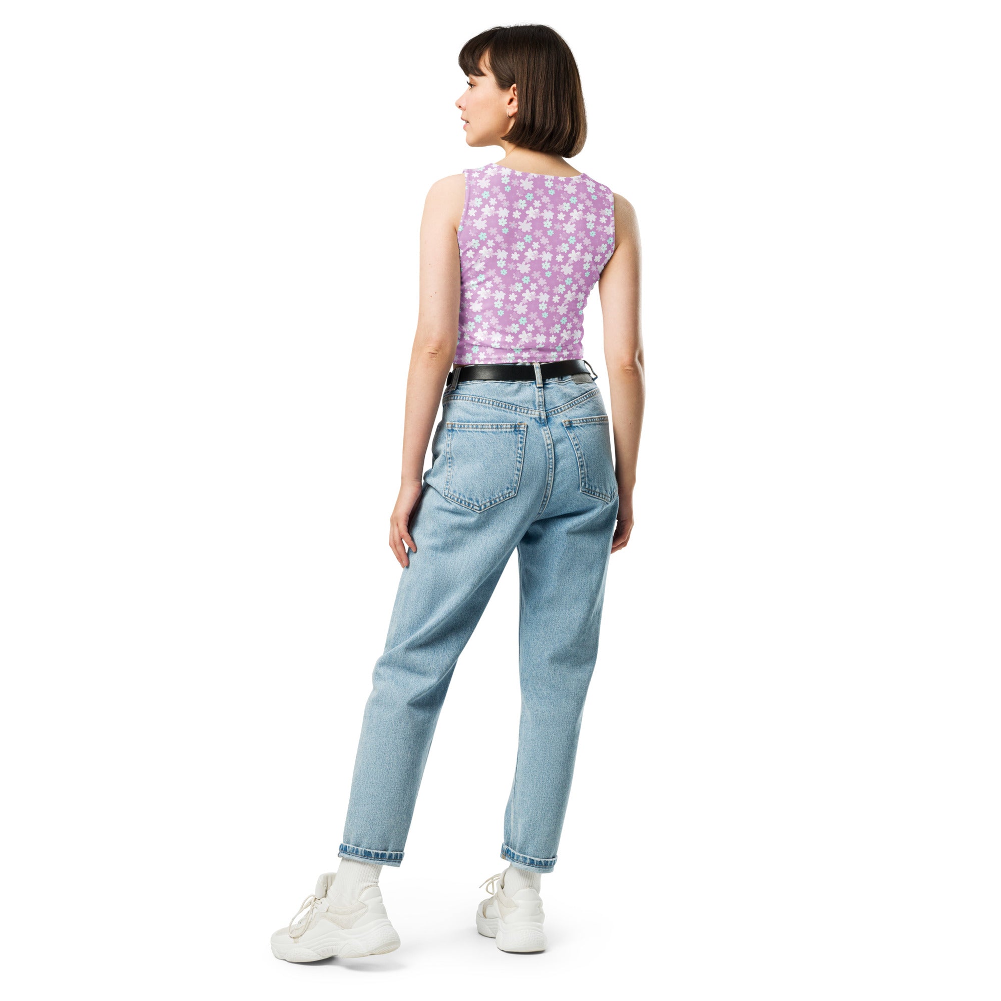 Women's Lavender Daisy Buttery Soft Crop Top- Quick-Drying UPF 50+ Stretch Top