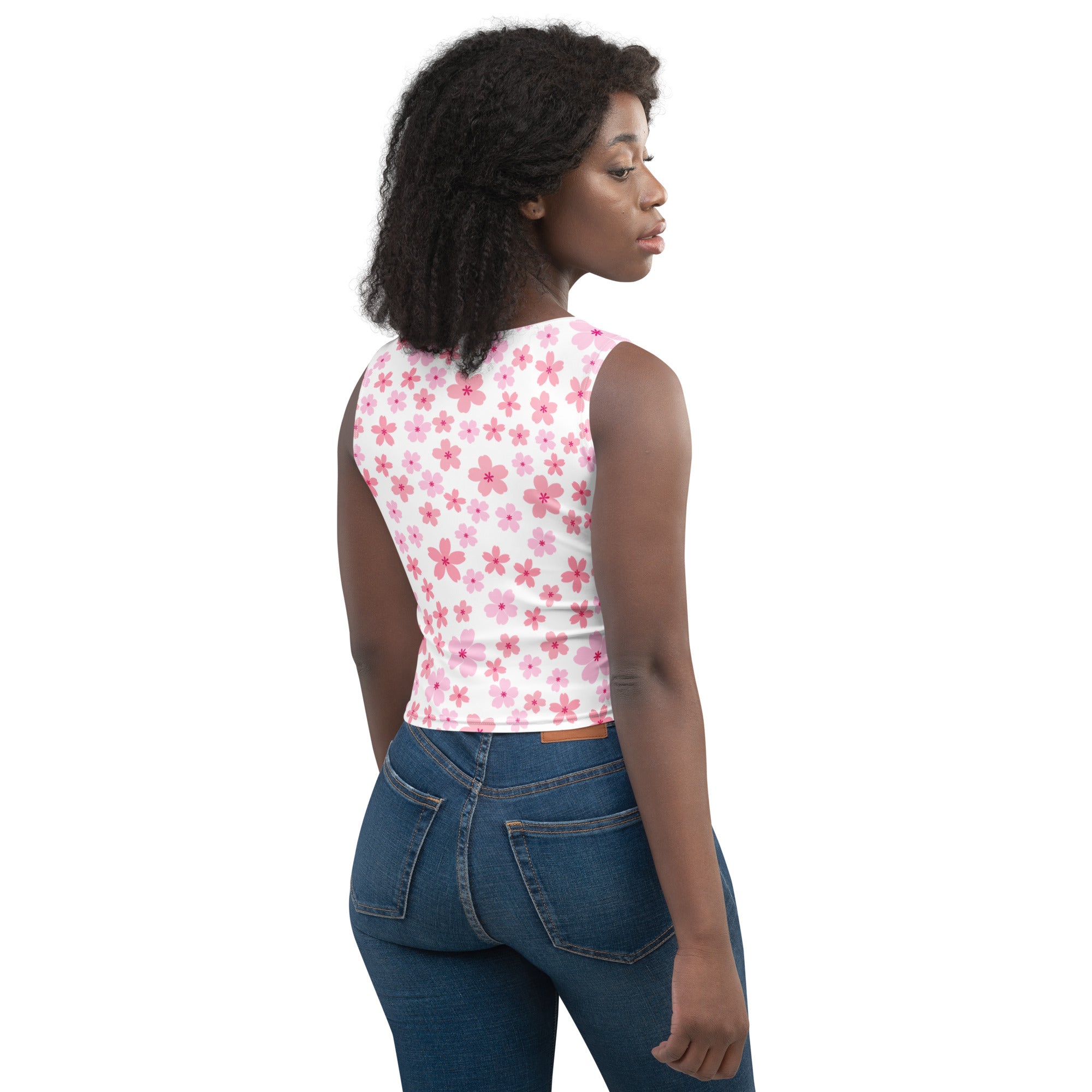 Women's Pink Blossom Buttery Soft Crop Top- Quick-Drying UPF 50+ Stretch Top