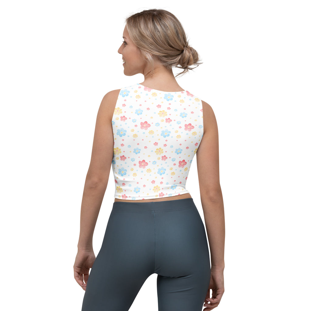 Women's White Pastel Floral Buttery Soft Crop Top- Quick-Drying UPF 50+ Stretch Top