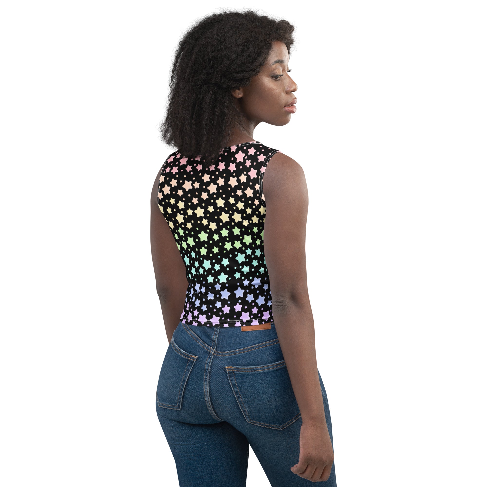 Women's Pastel Rainbow Star Buttery Soft Crop Top- Quick-Drying UPF 50+ Stretch Top
