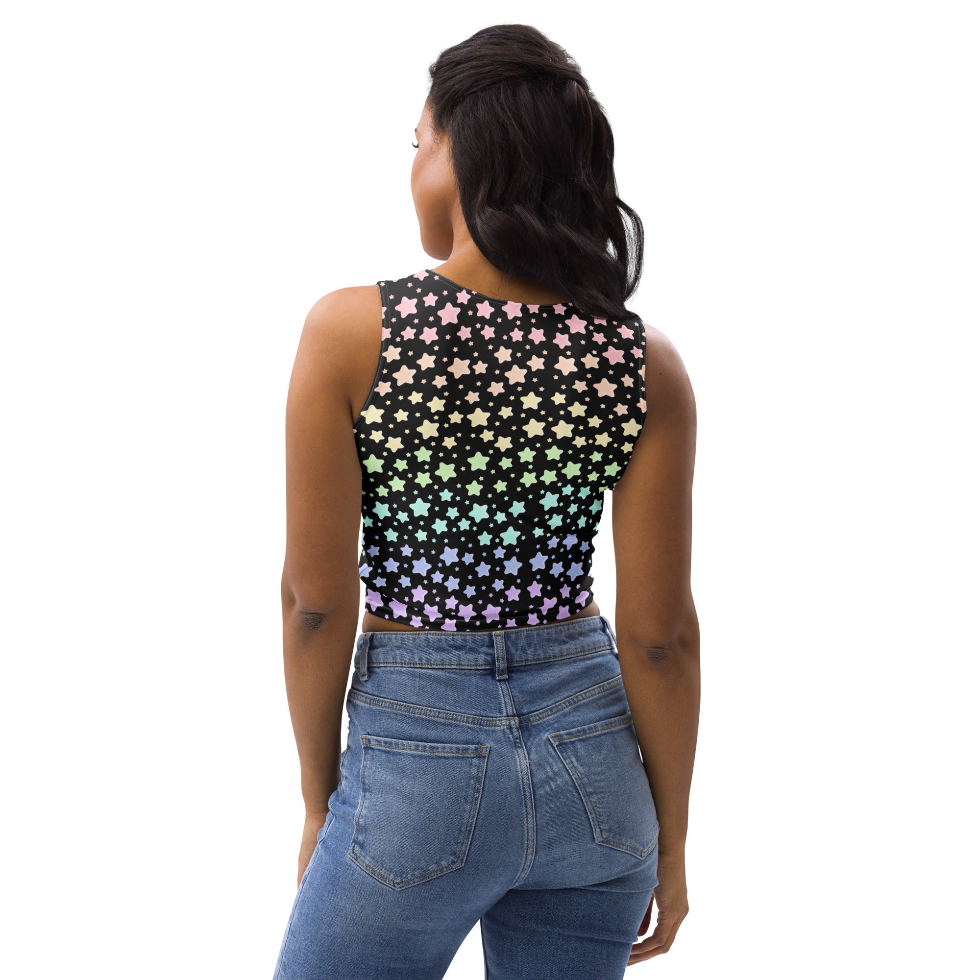 Women's Pastel Rainbow Star Buttery Soft Crop Top- Quick-Drying UPF 50+ Stretch Top