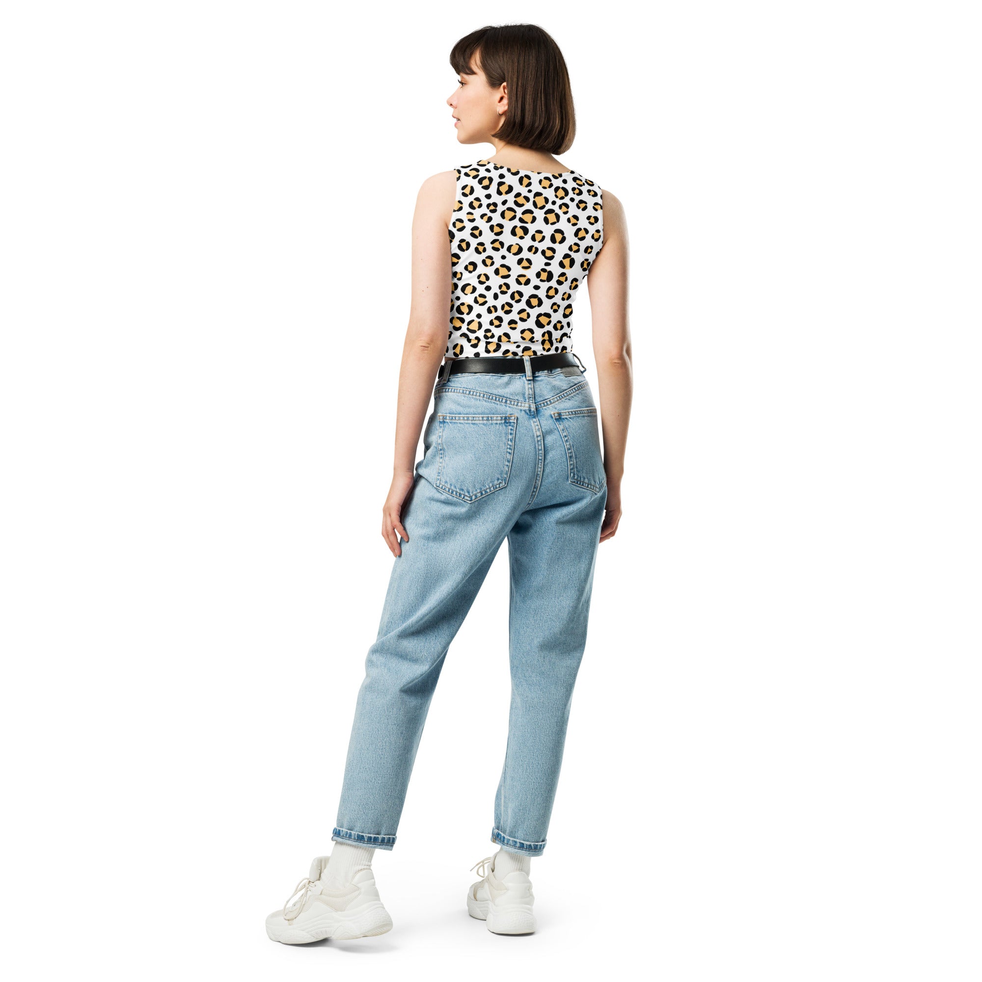 Women's Yellow Spotted Leopard Buttery Soft Crop Top- Quick-Drying UPF 50+ Stretch Top