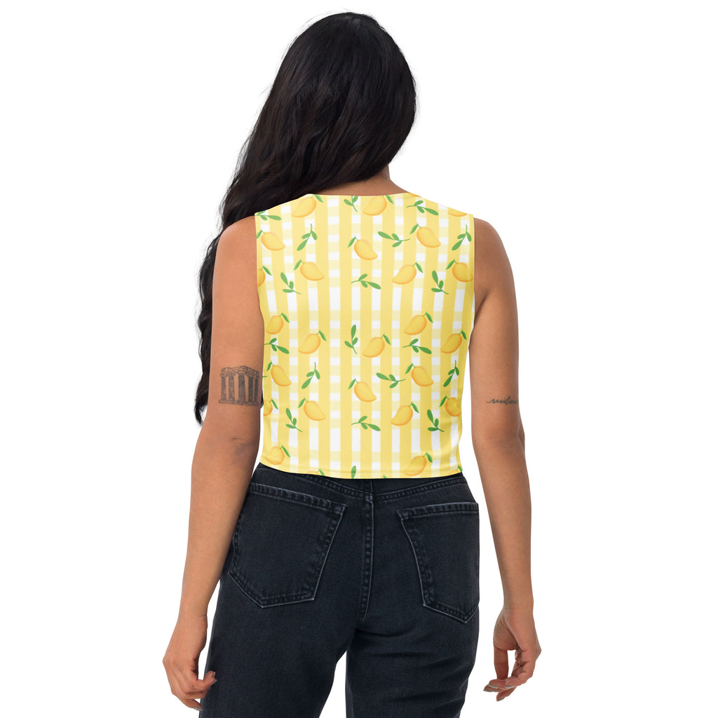 Women's Lemon Gingham Buttery Soft Crop Top- Quick-Drying UPF 50+ Stretch Top