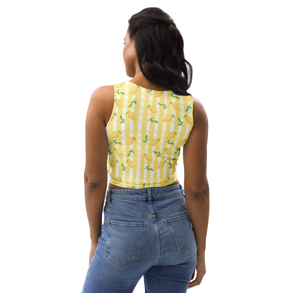Women's Lemon Gingham Buttery Soft Crop Top- Quick-Drying UPF 50+ Stretch Top