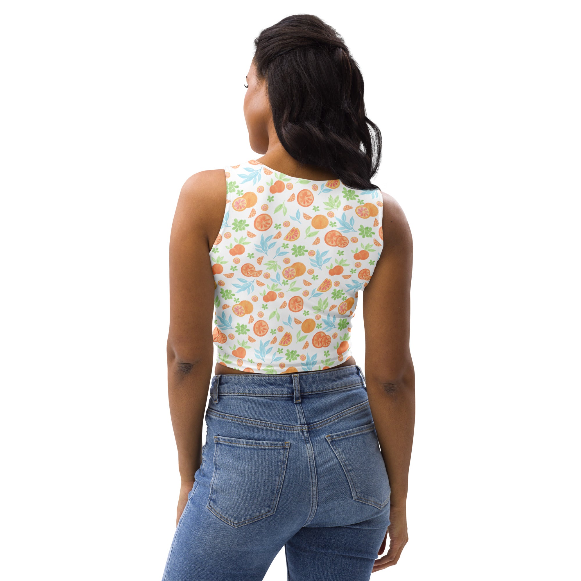 Women's Watercolor Citrus Orange Buttery Soft Crop Top- Quick-Drying UPF 50+ Stretch Top