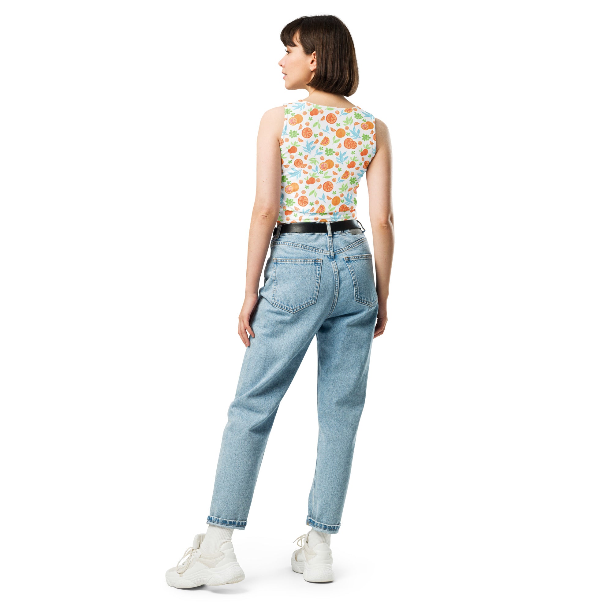 Women's Watercolor Citrus Orange Buttery Soft Crop Top- Quick-Drying UPF 50+ Stretch Top