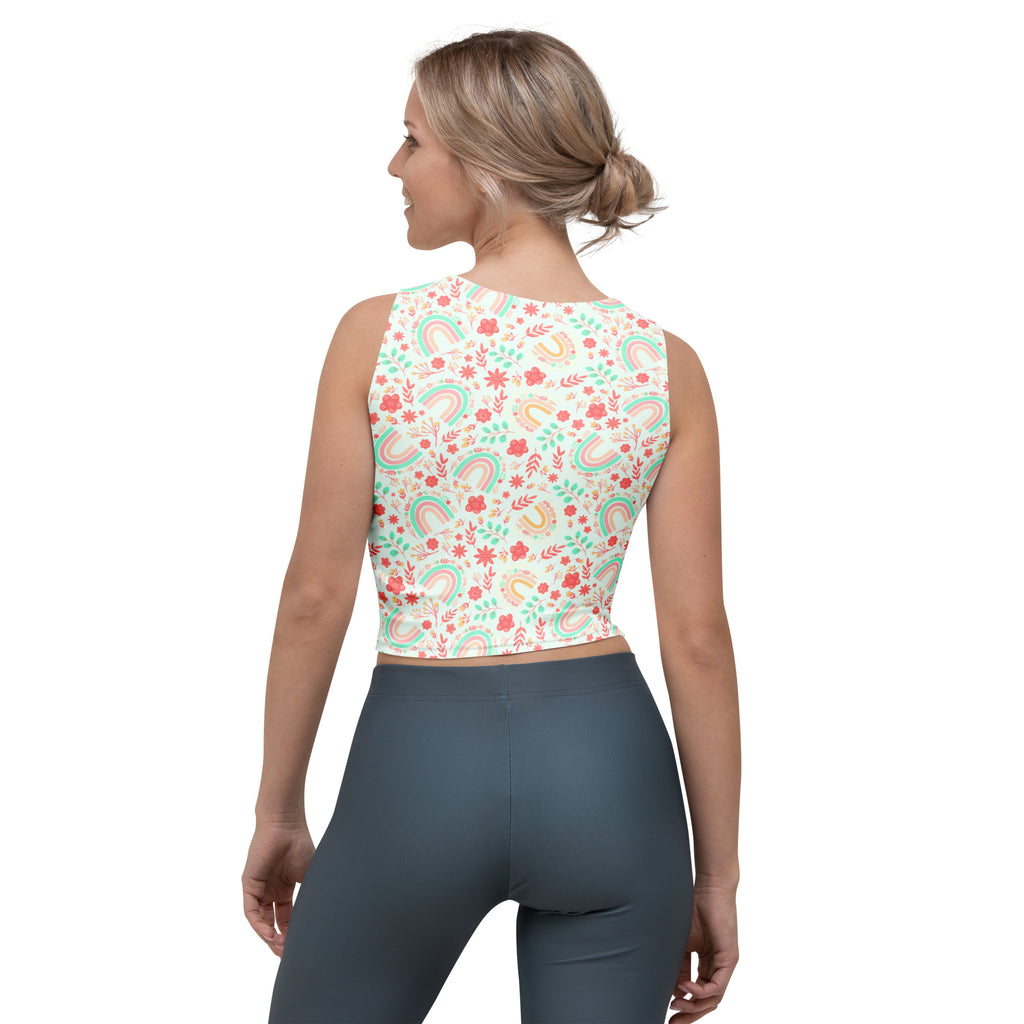 Women's Rainbow Floral Buttery Soft Crop Top- Quick-Drying UPF 50+ Stretch Top