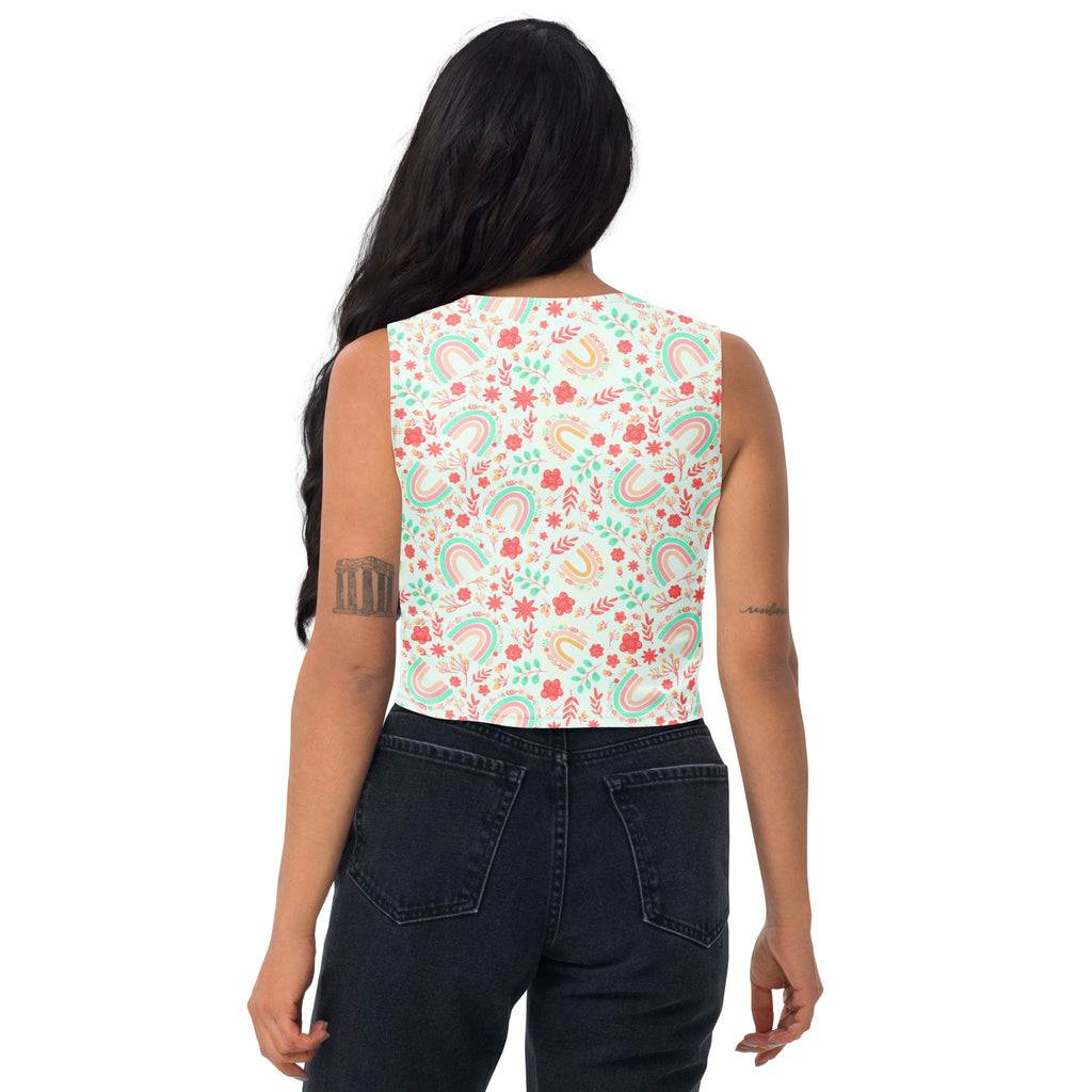 Women's Rainbow Floral Buttery Soft Crop Top- Quick-Drying UPF 50+ Stretch Top