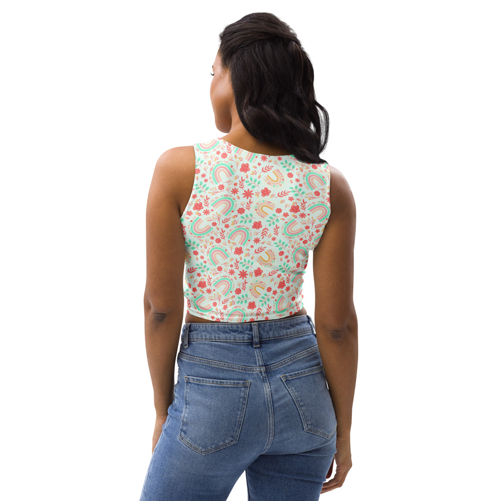 Women's Rainbow Floral Buttery Soft Crop Top- Quick-Drying UPF 50+ Stretch Top