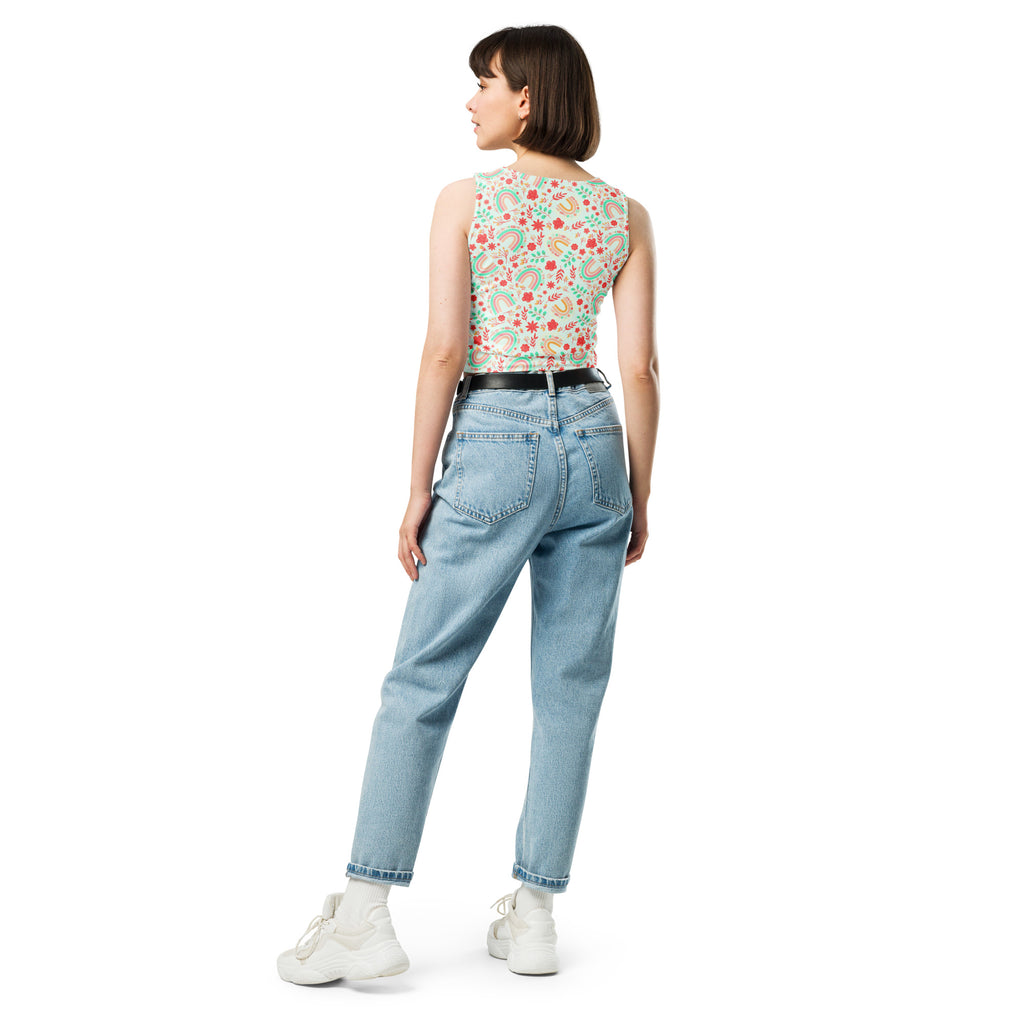 Women's Rainbow Floral Buttery Soft Crop Top- Quick-Drying UPF 50+ Stretch Top