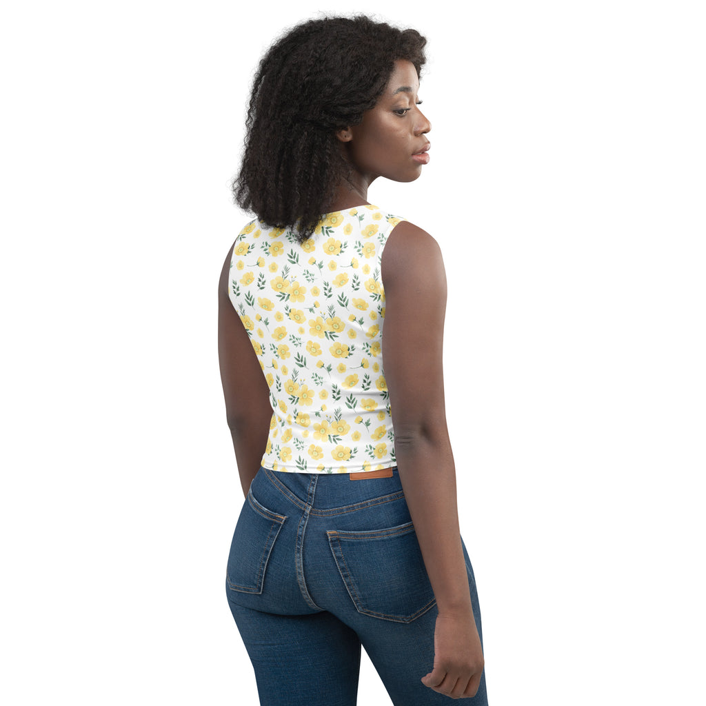 Women's Yellow Wildflower Buttery Soft Crop Top- Quick-Drying UPF 50+ Stretch Top