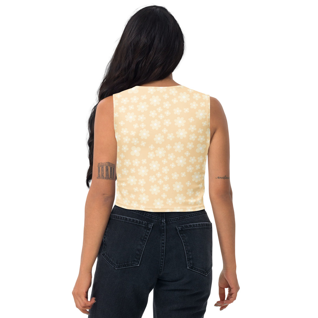 Women's Beige Daisy Buttery Soft Crop Top- Quick-Drying UPF 50+ Stretch Top