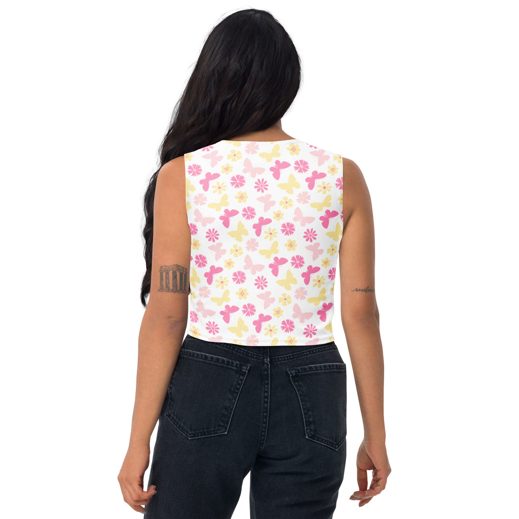 Women's Spring Butterflies Buttery Soft Crop Top- Quick-Drying UPF 50+ Stretch Top