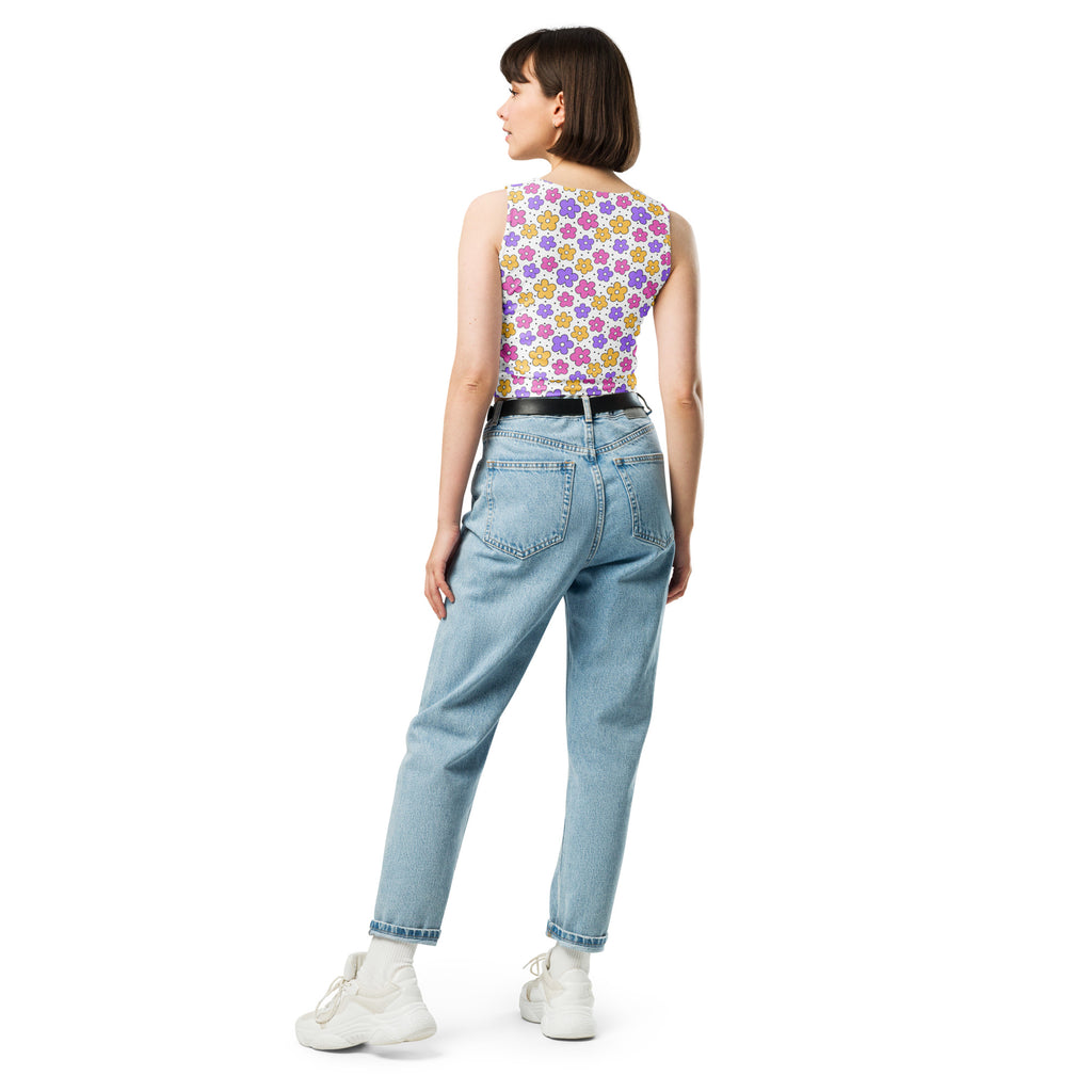 Women's Retro Flowers Buttery Soft Crop Top- Quick-Drying UPF 50+ Stretch Top
