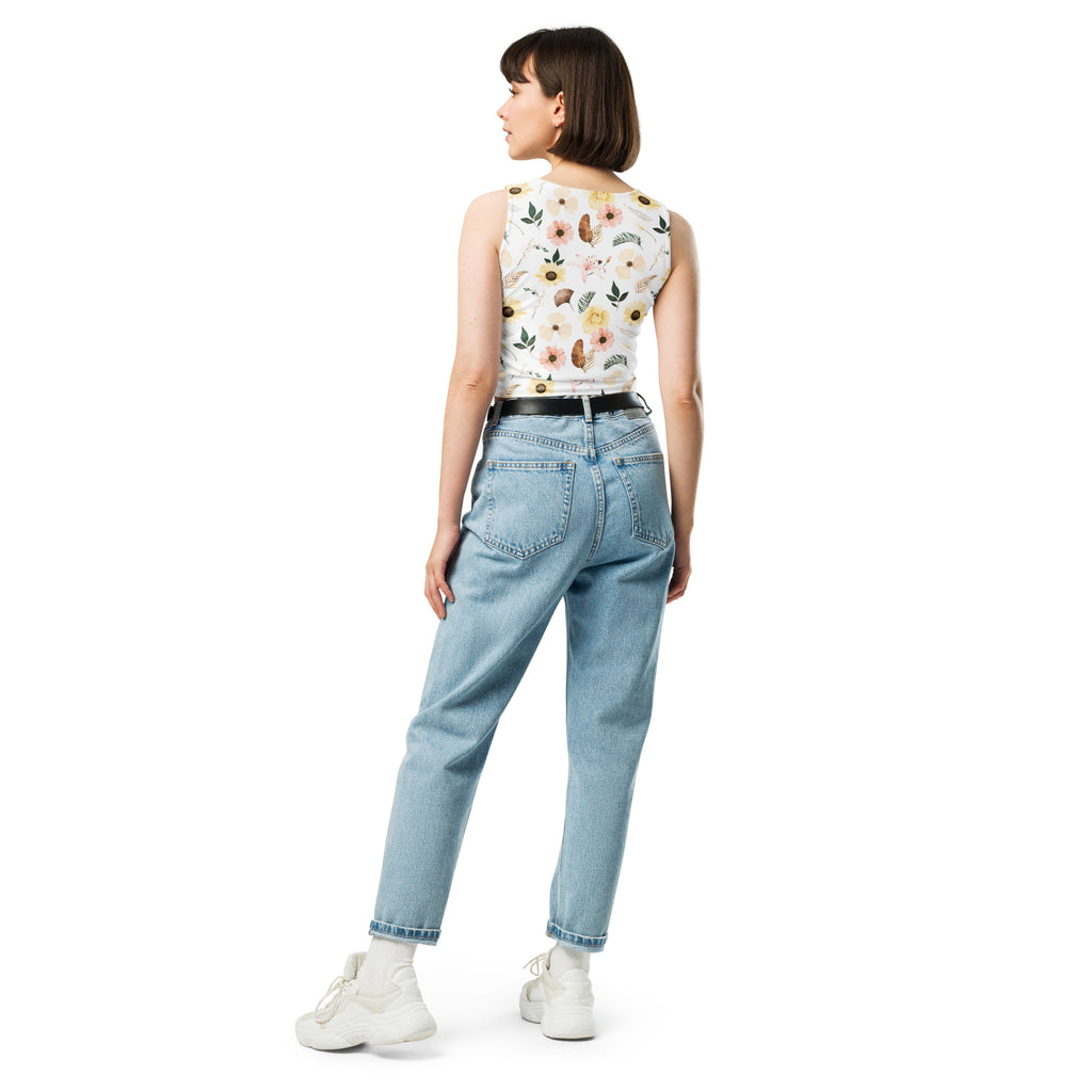 Women's Botanical Floral Garden Buttery Soft Crop Top- Quick-Drying UPF 50+ Stretch Top