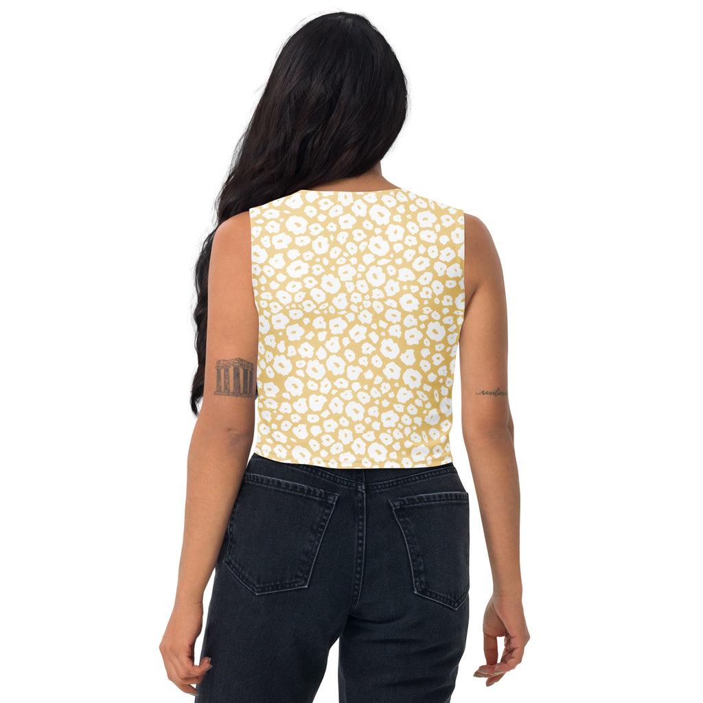 Women's Beige Spotted Leopard Buttery Soft Crop Top- Quick-Drying UPF 50+ Stretch Top