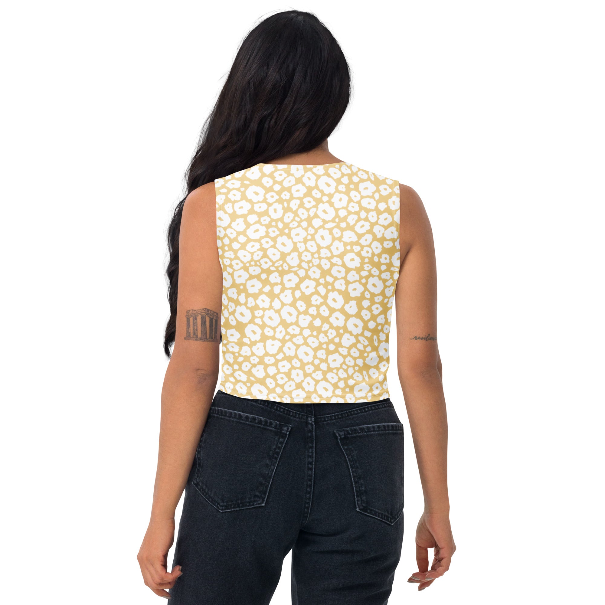 Women's Beige Spotted Leopard Buttery Soft Crop Top- Quick-Drying UPF 50+ Stretch Top