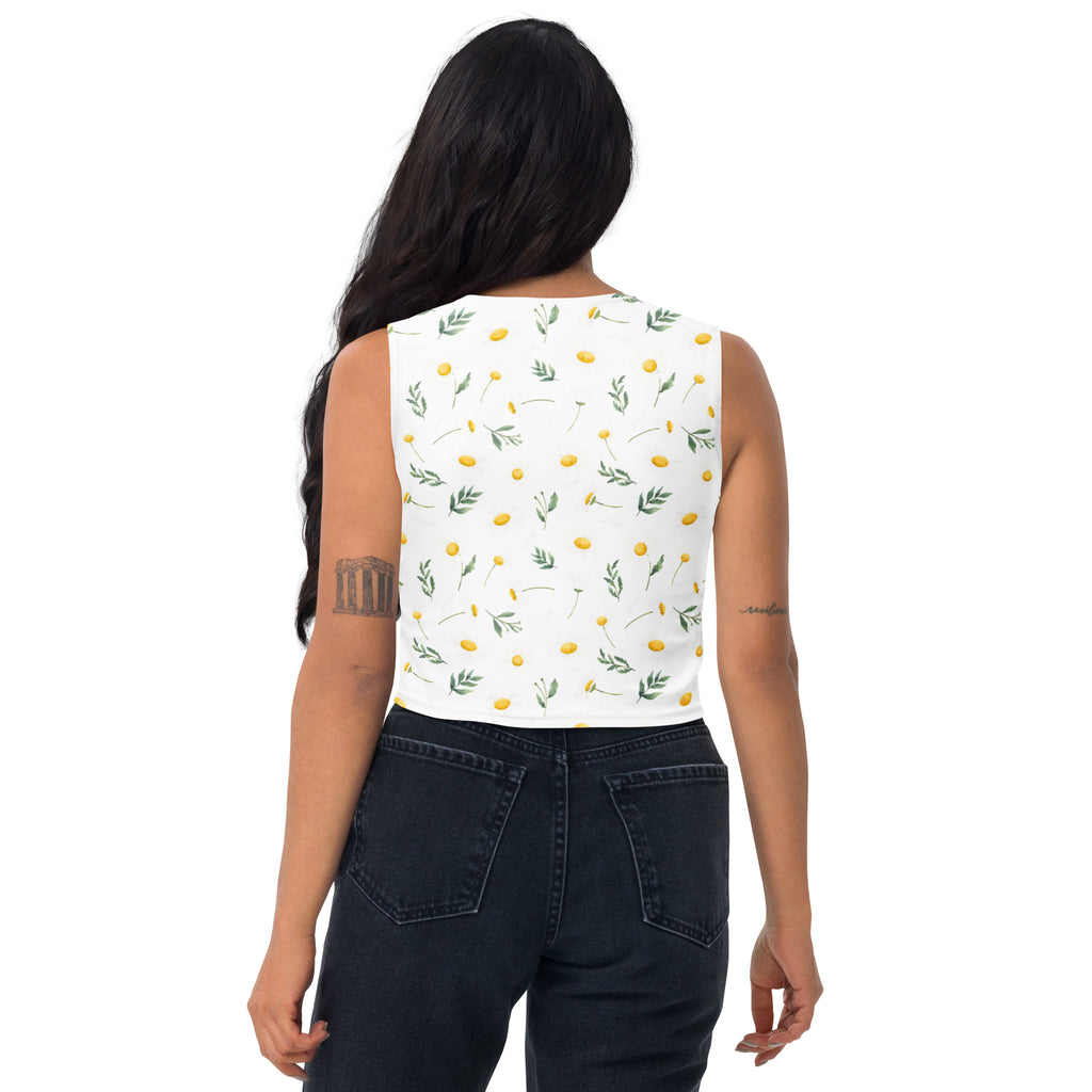 Women's Yellow Botanical Buttery Soft Crop Top- Quick-Drying UPF 50+ Stretch Top