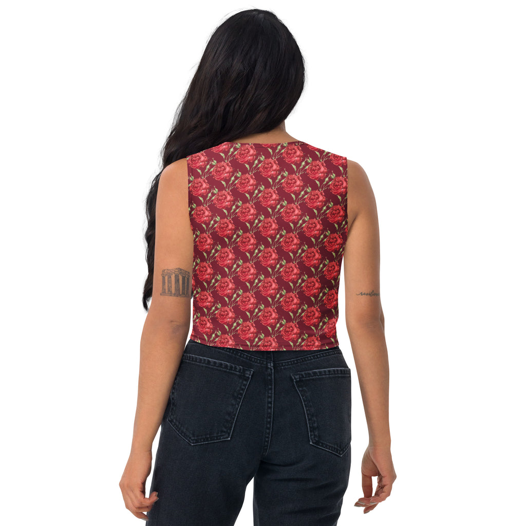 Women's Burgundy Rose Buttery Soft Crop Top- Quick-Drying UPF 50+ Stretch Top
