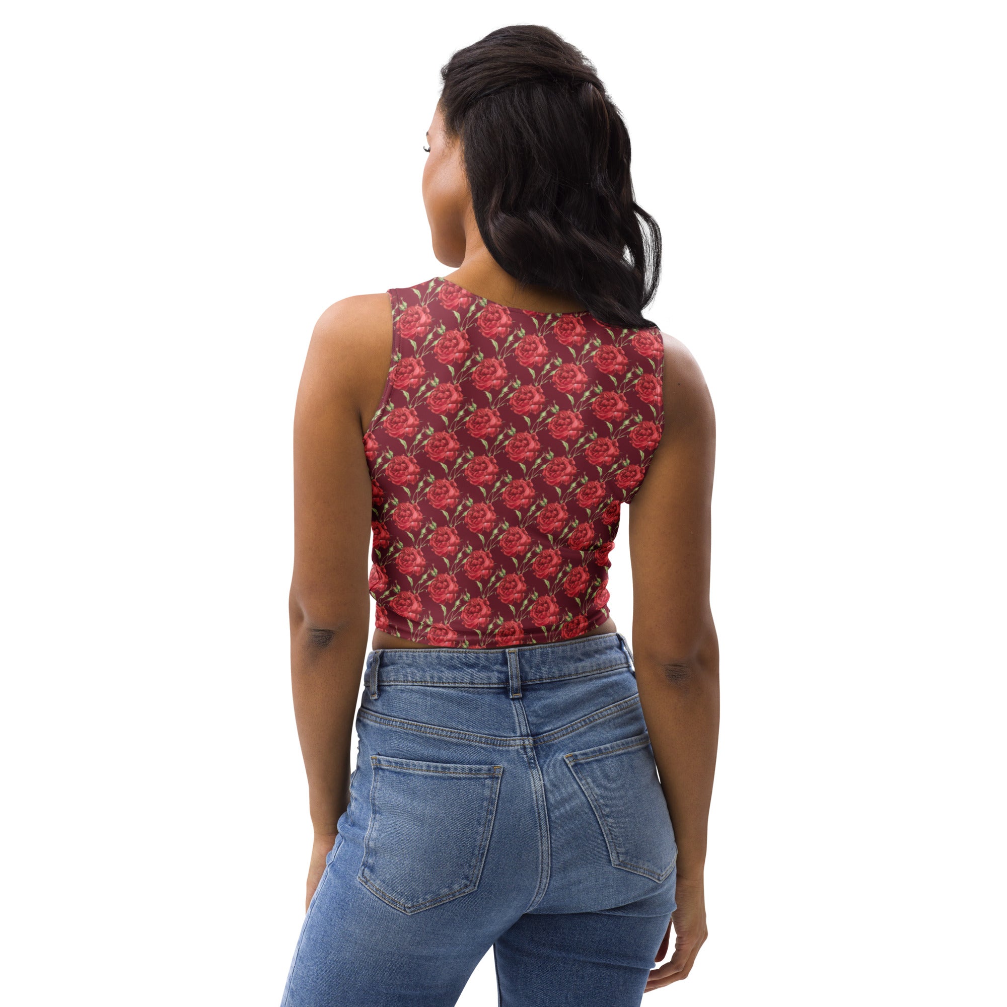Women's Burgundy Rose Buttery Soft Crop Top- Quick-Drying UPF 50+ Stretch Top