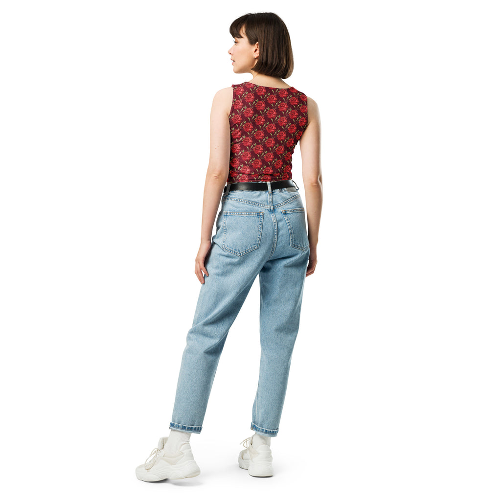 Women's Burgundy Rose Buttery Soft Crop Top- Quick-Drying UPF 50+ Stretch Top