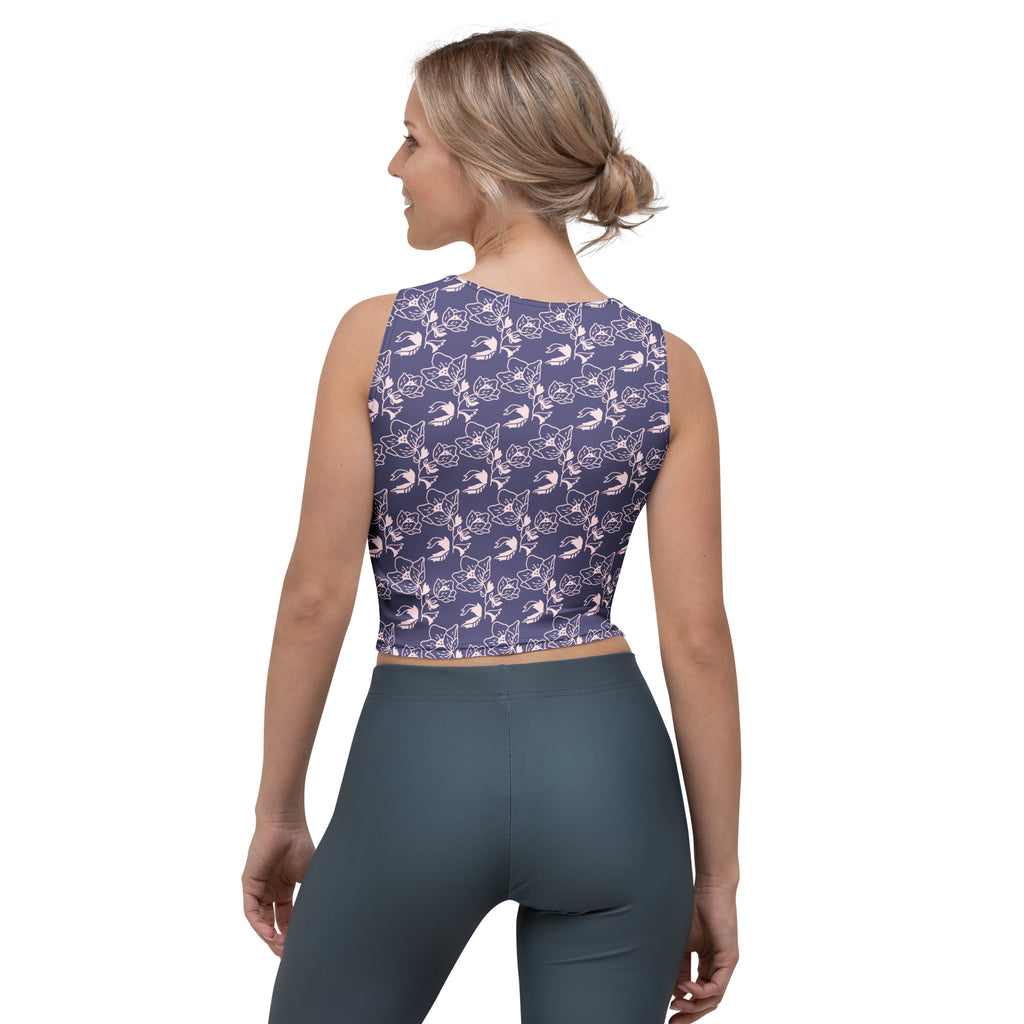Women's Navy Purple Floral Buttery Soft Crop Top- Quick-Drying UPF 50+ Stretch Top