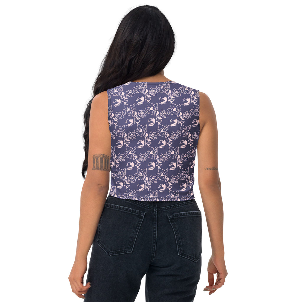 Women's Navy Purple Floral Buttery Soft Crop Top- Quick-Drying UPF 50+ Stretch Top