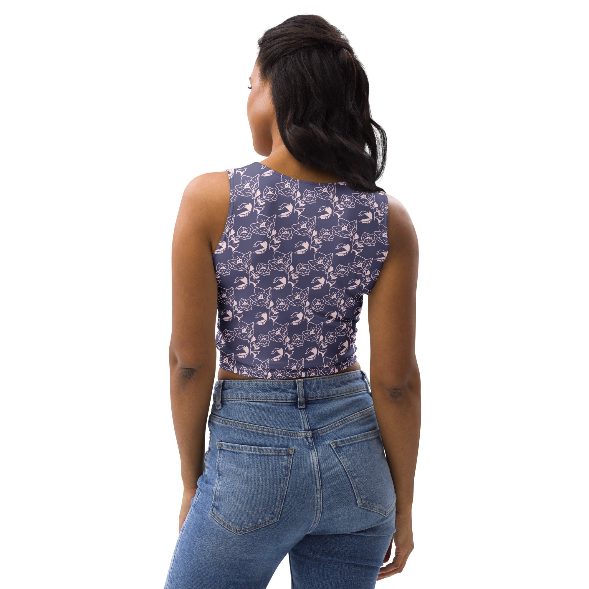 Women's Navy Purple Floral Buttery Soft Crop Top- Quick-Drying UPF 50+ Stretch Top