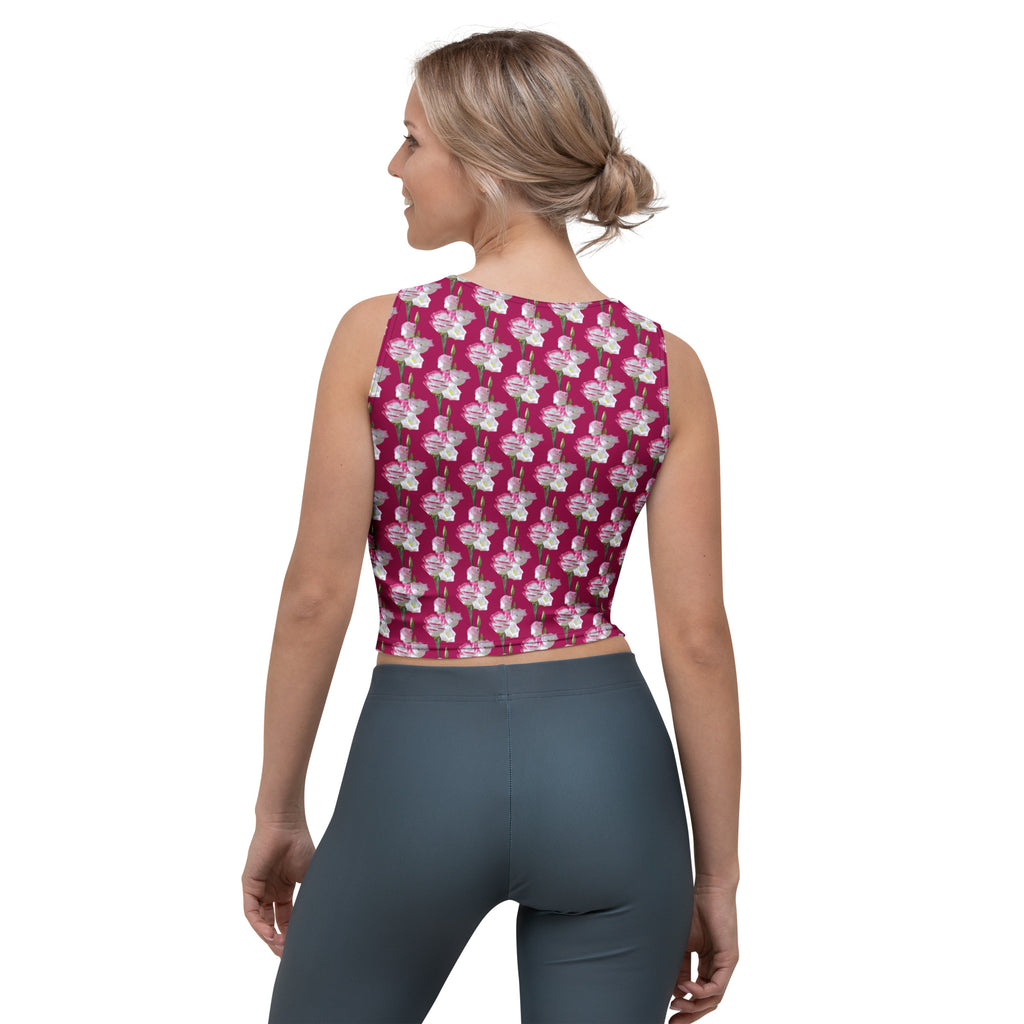 Women's Magenta Floral Buttery Soft Crop Top- Quick-Drying UPF 50+ Stretch Top