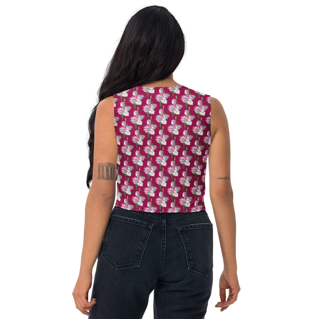 Women's Magenta Floral Buttery Soft Crop Top- Quick-Drying UPF 50+ Stretch Top