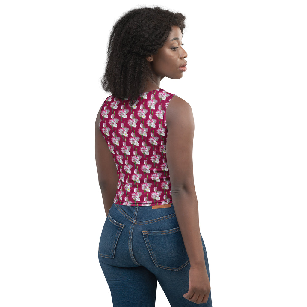 Women's Magenta Floral Buttery Soft Crop Top- Quick-Drying UPF 50+ Stretch Top