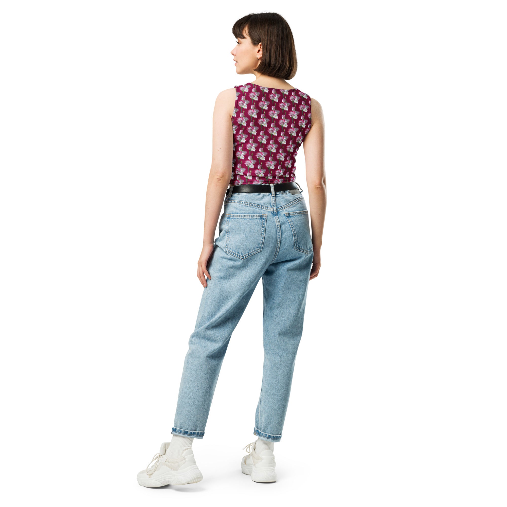 Women's Magenta Floral Buttery Soft Crop Top- Quick-Drying UPF 50+ Stretch Top